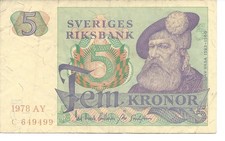 Geldschein Banknote Schweden 5