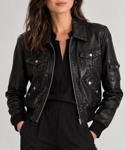 Schwarze damen lederjacke - schwarze,