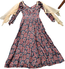 VINTAGE Theater Kleid Kostüm XS 34 Brokat Optik Brauntöne Perlendeko Tüll Glanz