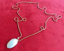 333er Gelbgold Schlangen Halskette mit Mabeperlenanhänger   14,7 Gramm