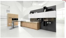 Einbauküche ELEMENTA Musterküche Wildeiche geport / weiß Hochglanz MIELE Küche