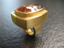 Ring Silber 925 vergoldet wuchtig schweres Design mit riesigem Goldtopas