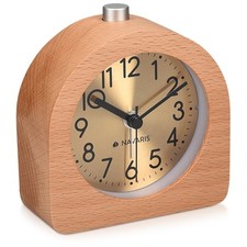 Analog Holzwecker Snooze Retro Uhr Halbrund Alarm Licht Echtholz Hellbraun