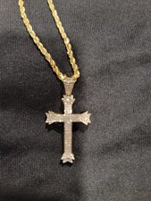 10K Gelbgold natürlicher runder Diamant religiöses Kreuz Anhänger 1,5" Charm 0,50 ct