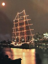 AK Hamburg Dreimastbark Sagres im Mondlicht alte Postkarte Hans Hartz