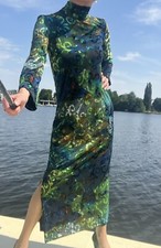 Edles Ausbrenner Maxi Samt Kleid Gr.M/ 38 Anfertigung 3/4 Arm Stehkragen Schlitz