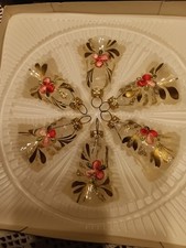 6 Echtglas Weihnachtsglocken Lauscha transparent mit Stickerei  handbemalt OVP