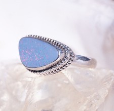 Silberring 53 Boulder Opal Freiform Oval Eirig Ring Silber Kugel Muster Vintage