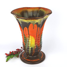 Carstens Georgenthal Keramik Vase, H. 28cm, Uran-Glasur, Art Déco um 1920-1940