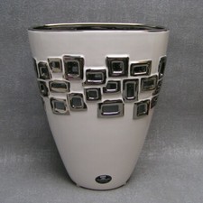 Gilde Vase Quadrate Keramik weiß silber 23 cm hoch edel modern Geschenk ANGEBOT