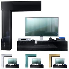 Wohnwand Anbauwand Hängeschrank Taurito Schwarz matt - Hochglanz & Naturtöne