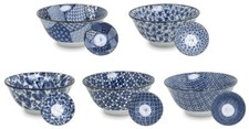 5 Stk Set Japan Reisschalen Matcha Dessert Suppe Müsli Porzellan blau Ø 15 cm, N