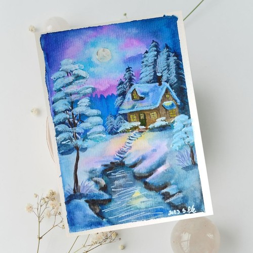 Handgemalten winterlandschaft - handgemalten,