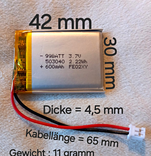 Lipo akku 503040 600mah - akku, 3,7
