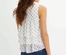 Gr.48 Bodyflirt Ärmellos Blusenshirt mit Volants Weiß Schwarz Gepunktet Neu Ohne