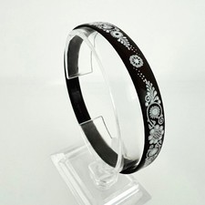 Michaela Frey Wien Emaille Armreif Vintage Braun Weiß Floral signiert Österreich