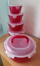 Lock&Lock 5tlg rund Dosen-Set 480ml + 850ml + 1,4l + 2,1l + 3,4l m. Henkel Beere