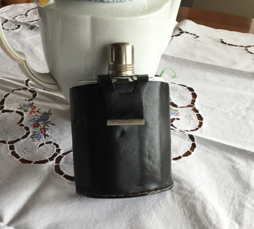 Glas flachmann mit leder schon - glas,