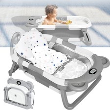 Baby Badewanne Babywanne Faltbar mit Gestell, Thermometer, Anti-Rutsch Kissen DE