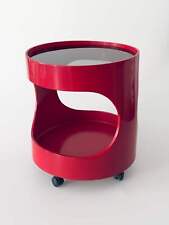 Opal Beistelltisch sidetable Tisch Luna Rollen Rot 1960er Rauchglas Barwagen spa