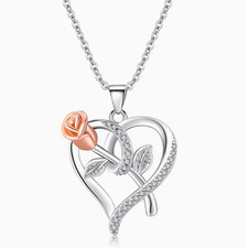 Zirkonia Halskette Kette Damen Silber Rosegold Herz Rose Frauen Geschenk Liebe
