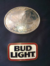 2 Gürtelschnallen Made in USA Country Western Adler Messing Bud Light