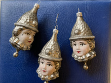 Christbaumschmuck (alt) - Narr - Kopf - silber - 3 Stück - 13,5 x 5 cm - rar