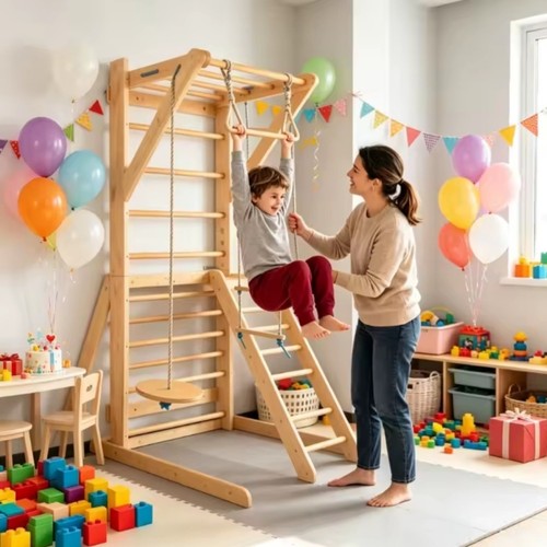 Sprossenwand aus massivholz - sprossenwand,