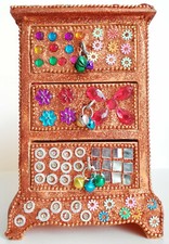 orientalisches Holz Schmuck Kästchen Schränkchen 3 Schubladen 16 cm hoch orange