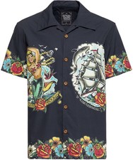 King Kerosin Kurzarmhemd Herren Tropical Hawaiian Style Deluxe schwarz