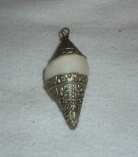 Muschelhorn Anhänger Metall verziert Tibet Verzierungen ca 6 cm Shanka 60iger