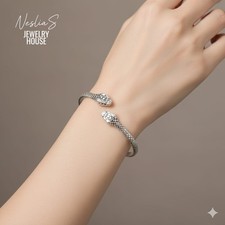 Schlange Armreif Offen, Silber Armspange Verstellbar mit Doppel Schlangenkopf