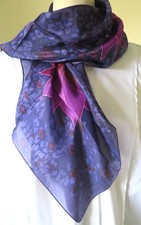 Seidentuch blau violett und gelb/orange, Blüten  VINTAGE ca. 85 x 90 cm