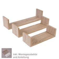 3er Wand-Regal Wand-Board Hänge-Regal Bücher CD Holz-Optik schwebend farbwahl