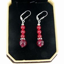 BAILYSBEADS Rubin-Ohrringe Ohrhänger Silberfarbige Klappbrisuren behandlet neu