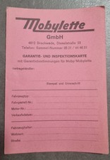Garantiekarte Inspektionskarte Motobecane Mobylette BLANKO