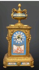 Antique Superb Gilt Bronze Clock With Hand Painted Sevres Porcelain 19th Century