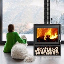 Gusseiserner Kaminofen Mit Keramikglasfenster Und 900 ML Teekessel, Langlebiger