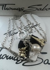 Thomas Sabo Kette & Carrier& Vergoldeter Eiffelturm & Schmetterling Perle Charm