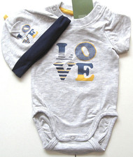 Body mit Mütze Gr. 50 56 62 68 H&M NEU Set LOVE grau meliert baby newborn