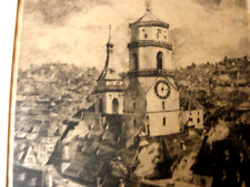 Alte Radierung Stuttgart im Passepartout signiert ungerahmt 37 x 45,5 cm