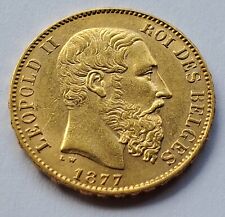 20 Francs Belgien 1877 / Leopold II. - HISTORISCHE GOLDMÜNZE - GOLDBARREN