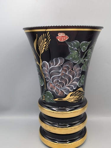 Vintage glas vase handbemalt - glas,
