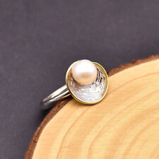 D17 Ring Scheibe Schale mit Süßwasserperle 925 Sterlingsilber