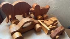 Holz Holzauto, Elefant, Ente, Bagger – Nachhaltiges Holzspielzeug, 5 Teile