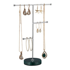 Schmuckständer grüner Marmor, Schmuckbaum silber, Kettenständer, Schmuckhalter