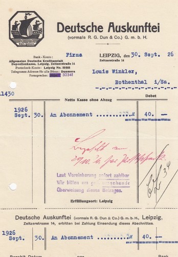 Leipzig rechnung 1926 - leipzig,,