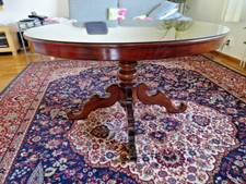 Ovaler Sofatisch aus Mahagoni mit Glasplatte, vom Fachmann restauriert