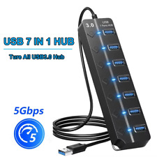 USB 3.0 Hub 4/7 Port Splitter Adapter mit Aktiv Netzteil Verteiler für PC Laptop