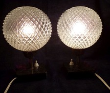 Alte Nachttischlampen Kugel Glas Marmor 2 x Tischleuchten